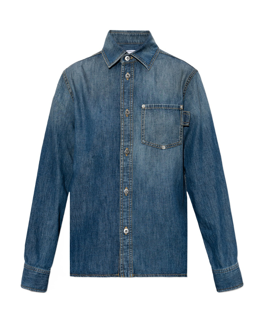 Bottega Veneta Logo Denim Shirt In Blue
