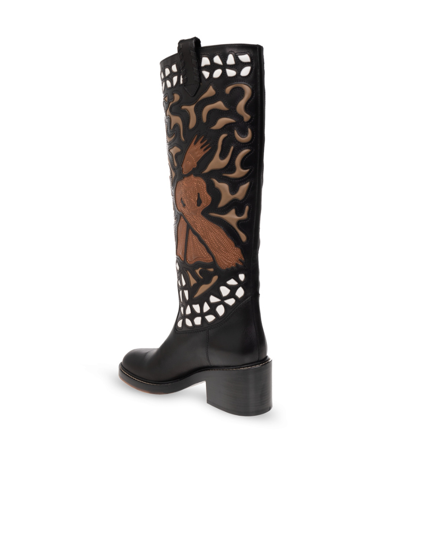 Chloé 60mm Mallo Embroidery Leather Tall Boots In Black