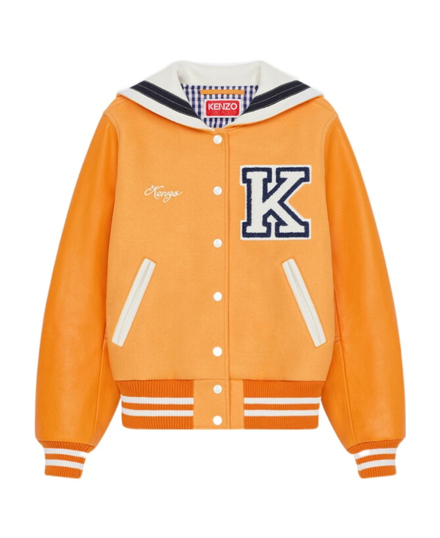 Kenzo Orange Paris Embroidered Varsity Jacket In Orange