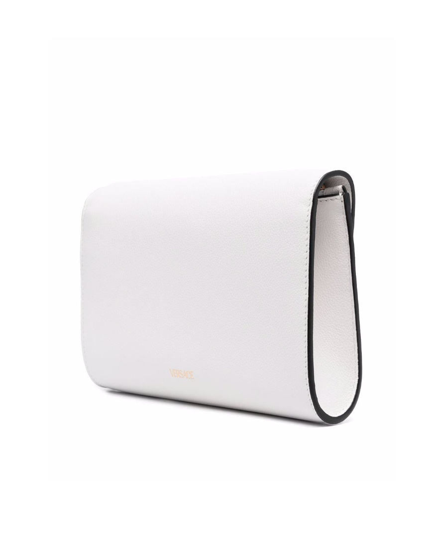 Shop Versace Logo Flip Shoulder Bag In White