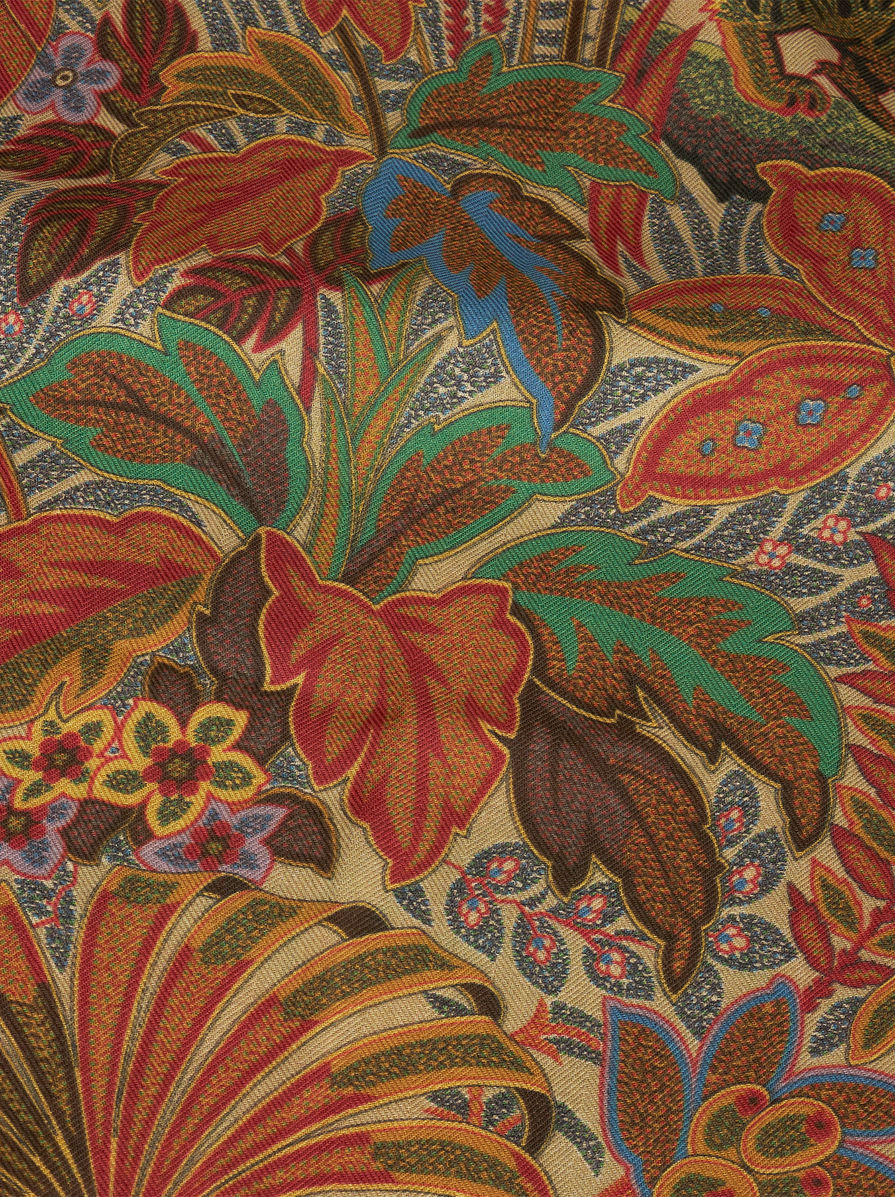 Etro Floral-print Frayed-edge Scarf In Brown