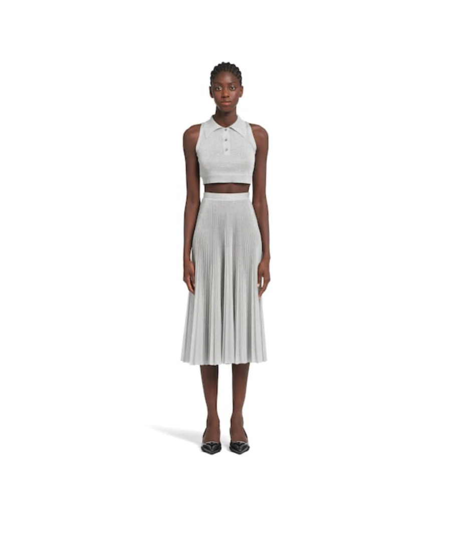 Prada Lurex Knit Crop Top In Silver