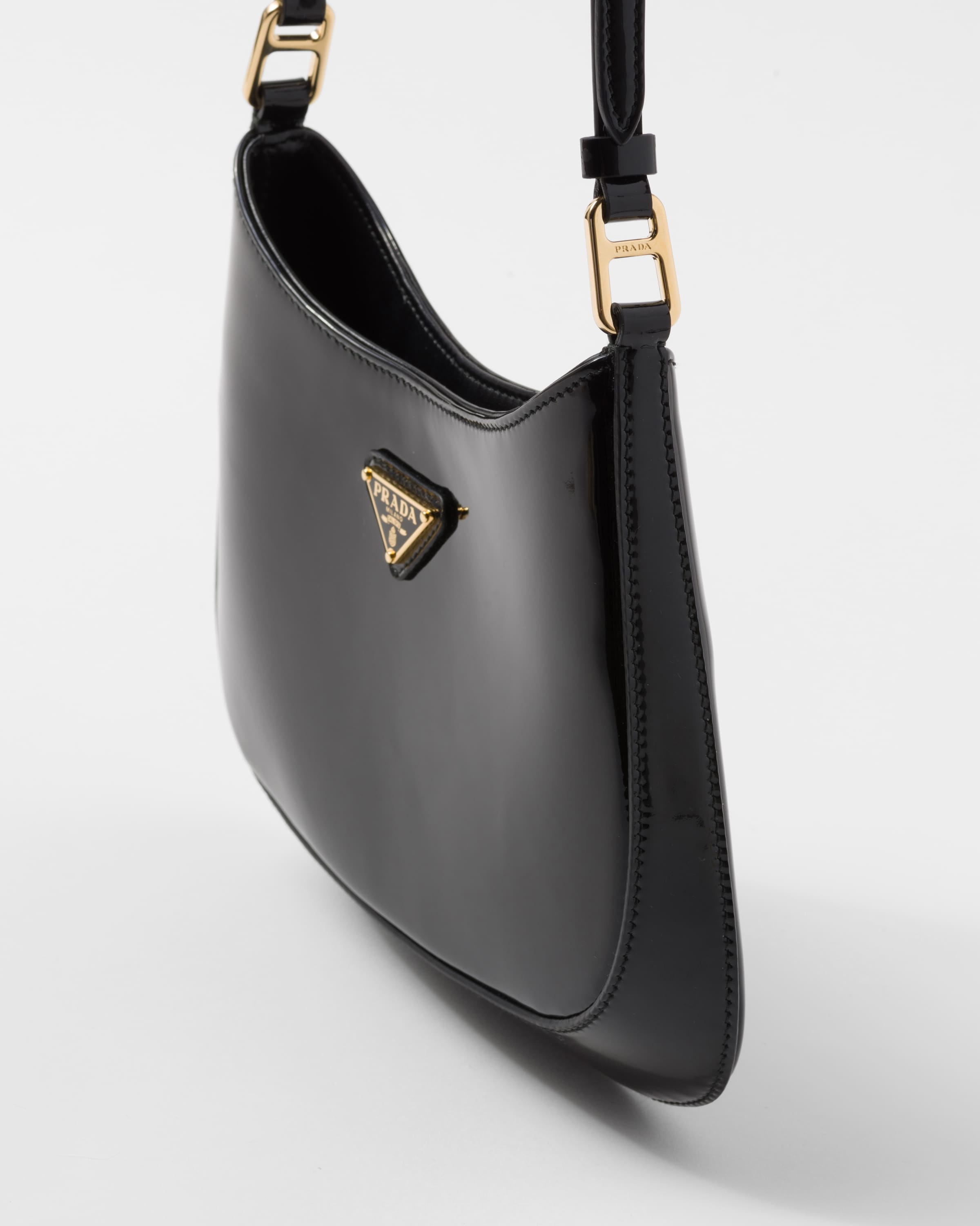 Prada Cleo Patent Leather Shoulder Bag In Black