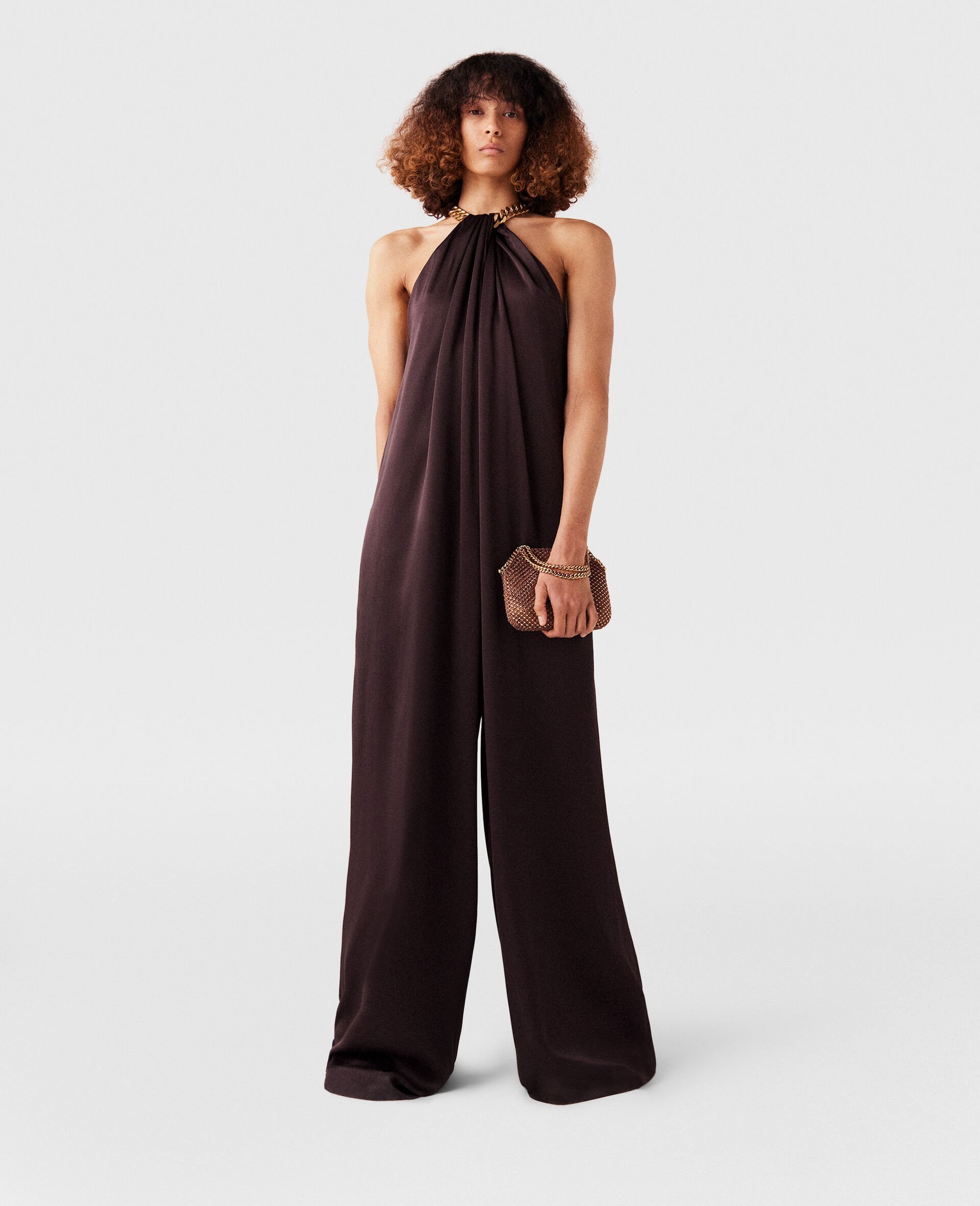 Stella Mccartney Chain Halterneck Satin Midi Dress In Black