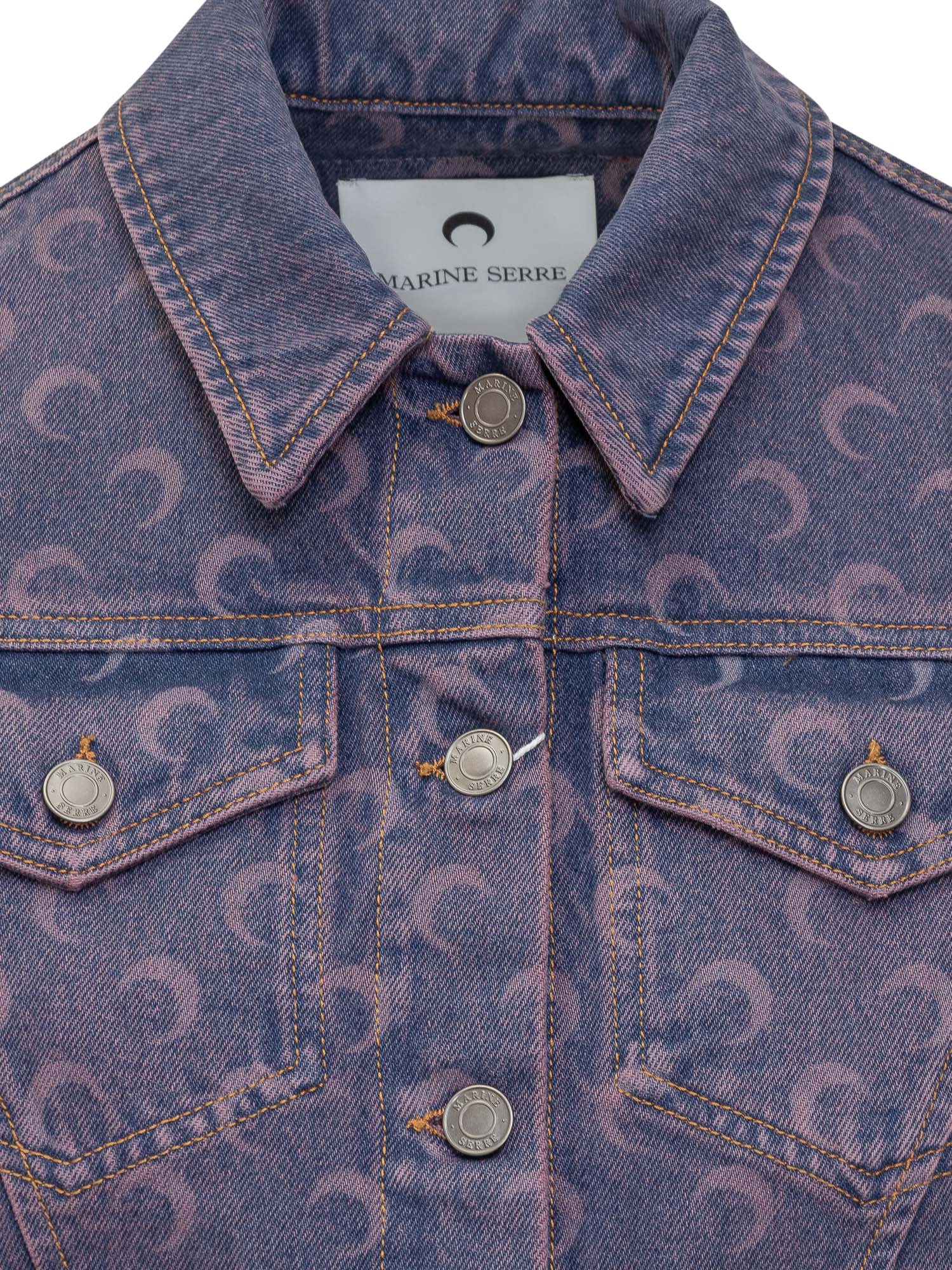 Marine Serre Moon Denim Cropped Jacket In Gray