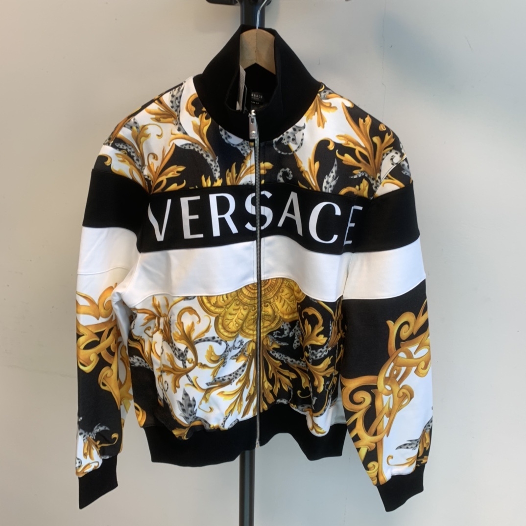 Versace Mixed Print Zip Sweatshirt In Black