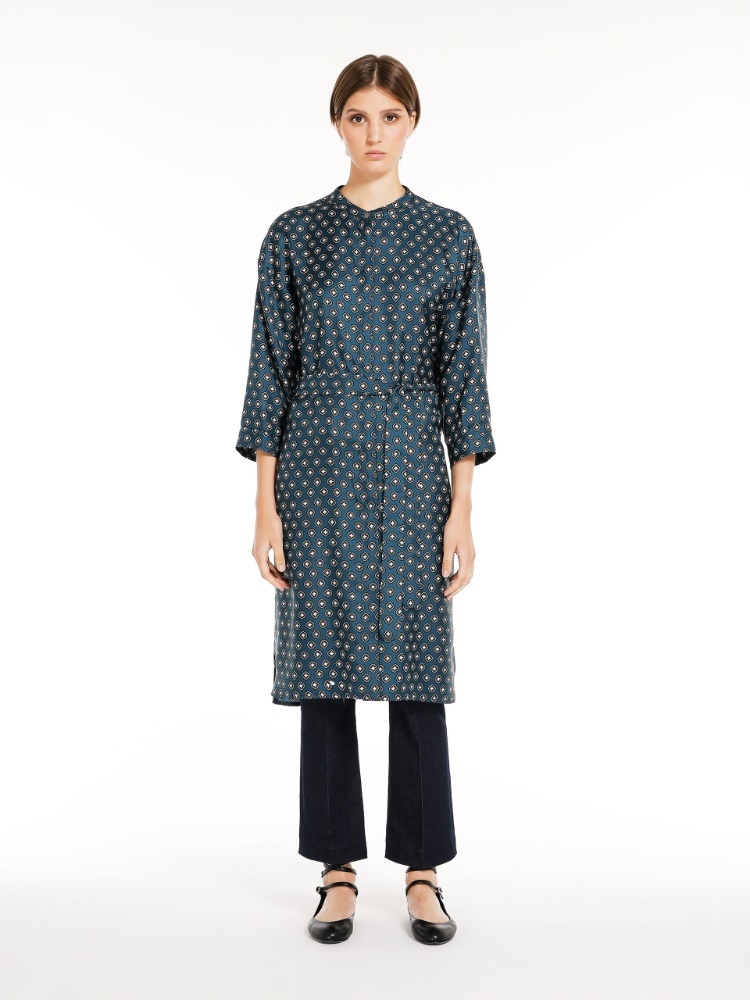 Max Mara Printed Silk Kaftan Dress In Blue