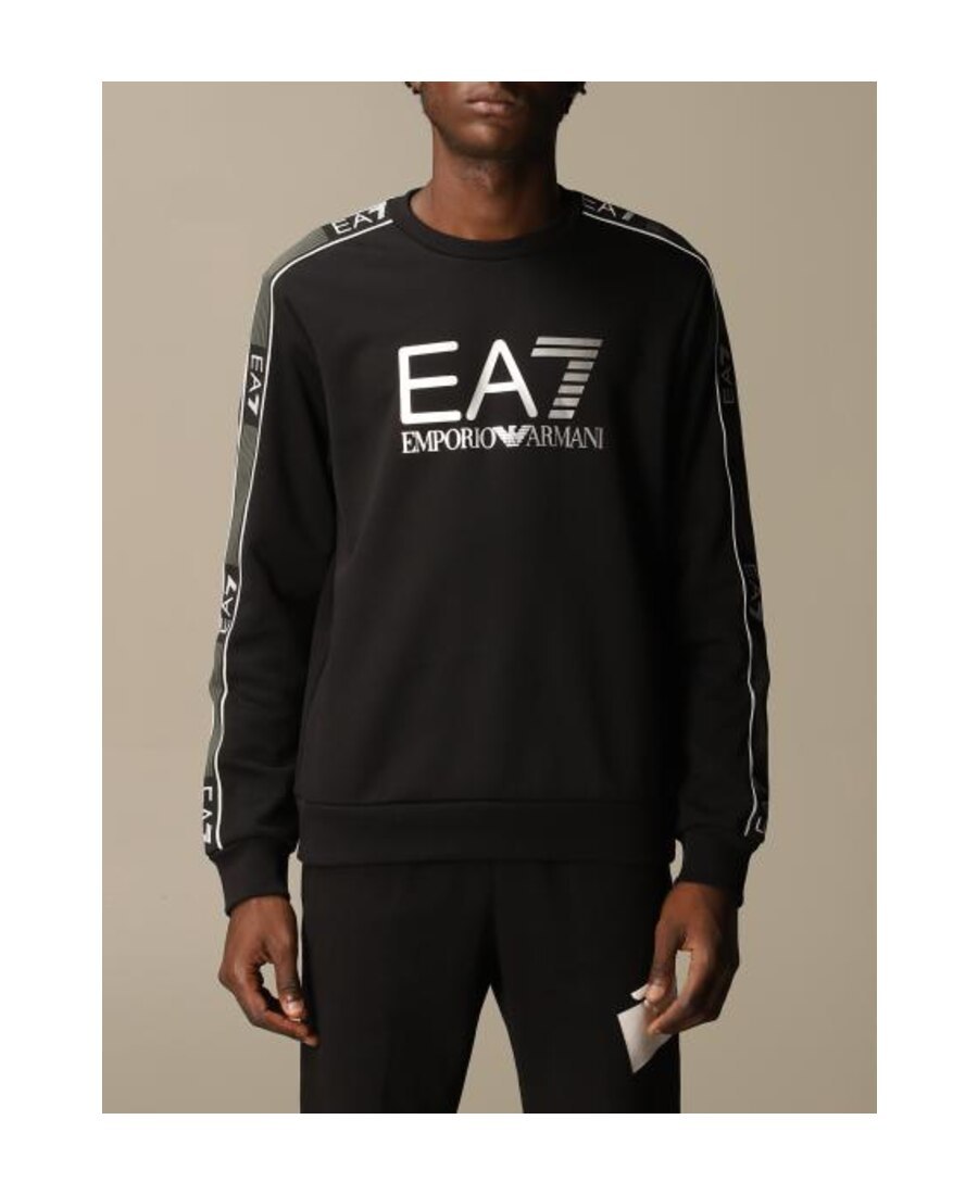 Ea7 Logo Printed Pullover Sweater In Black