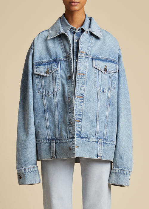 Shop Khaite Long-sleeved Denim Coat In Blue