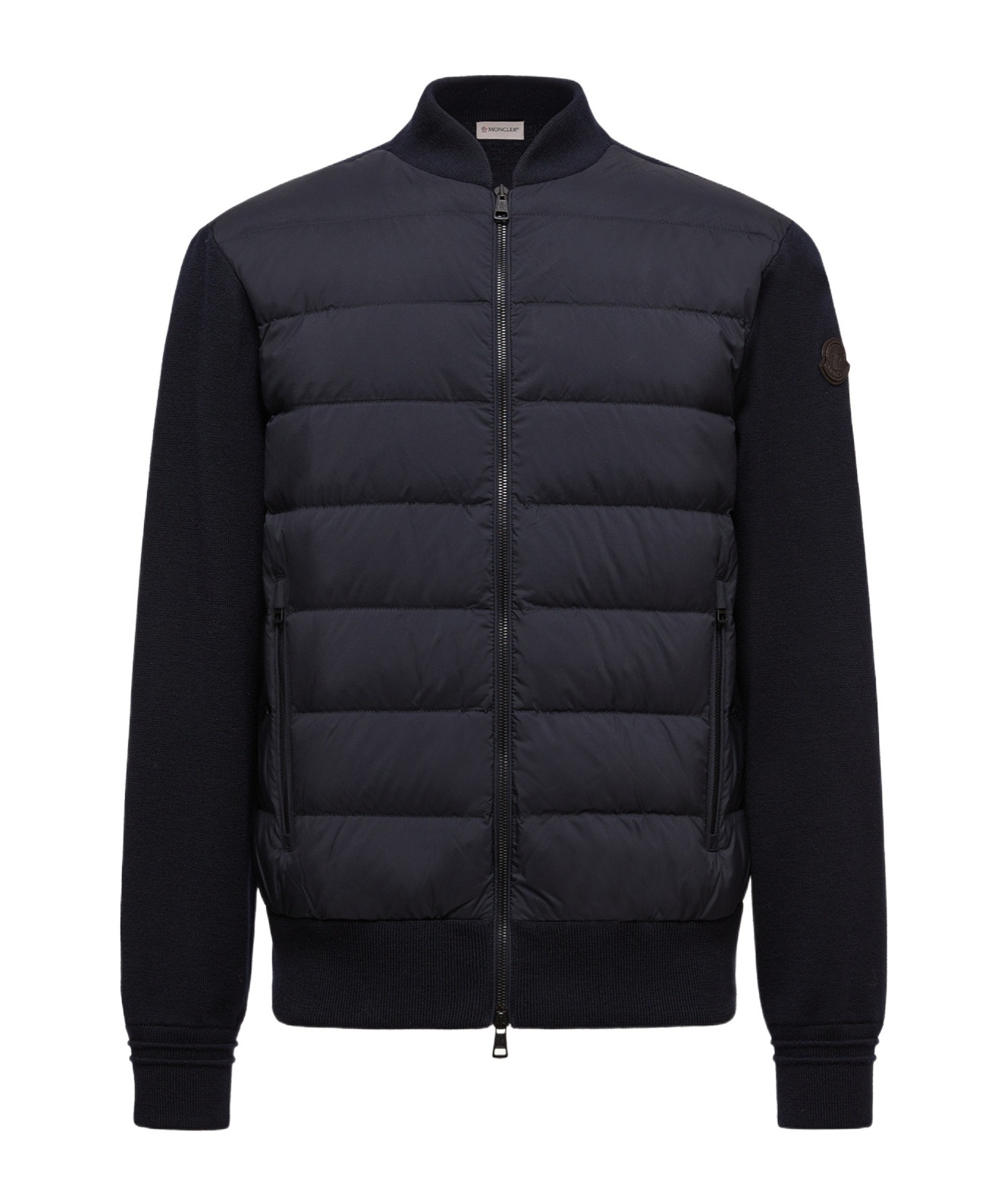 Moncler Men Padded Wool Cardigan With Zip In Blue