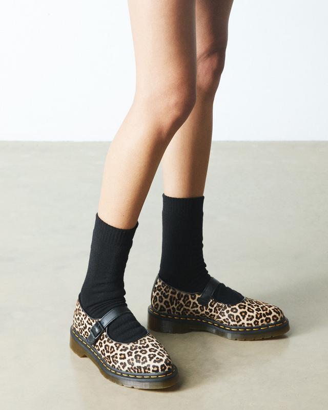 Dr. Martens' Ballerine Mary Jane Elphie Light Tan Mini Leopard In Camel