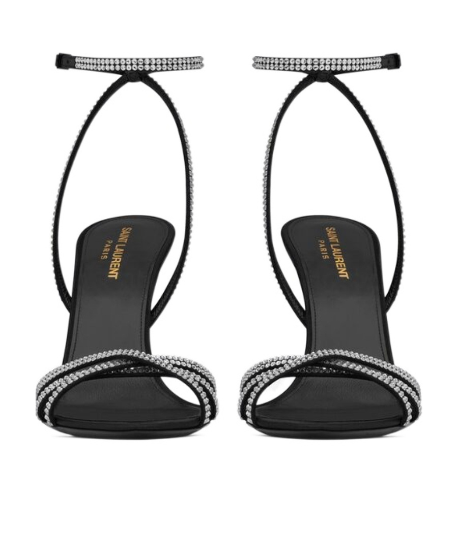 Saint Laurent Ava 105mm Rhinestone-embellished Sandals In Black