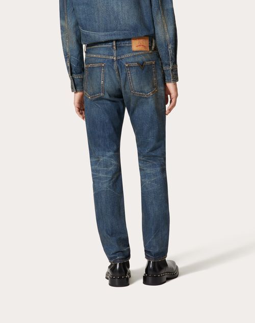 Valentino V-detail Straight-leg Jeans In Black