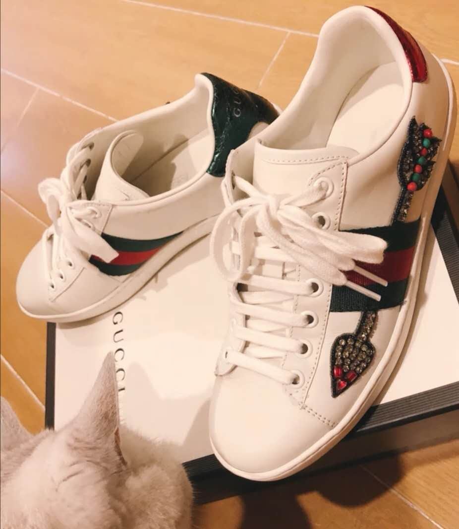 Gucci Ace Diamond-encrusted Leisure Sports Shoes In White