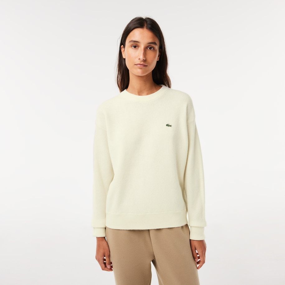 Lacoste Long-sleeved Wool Sweater In Neutral