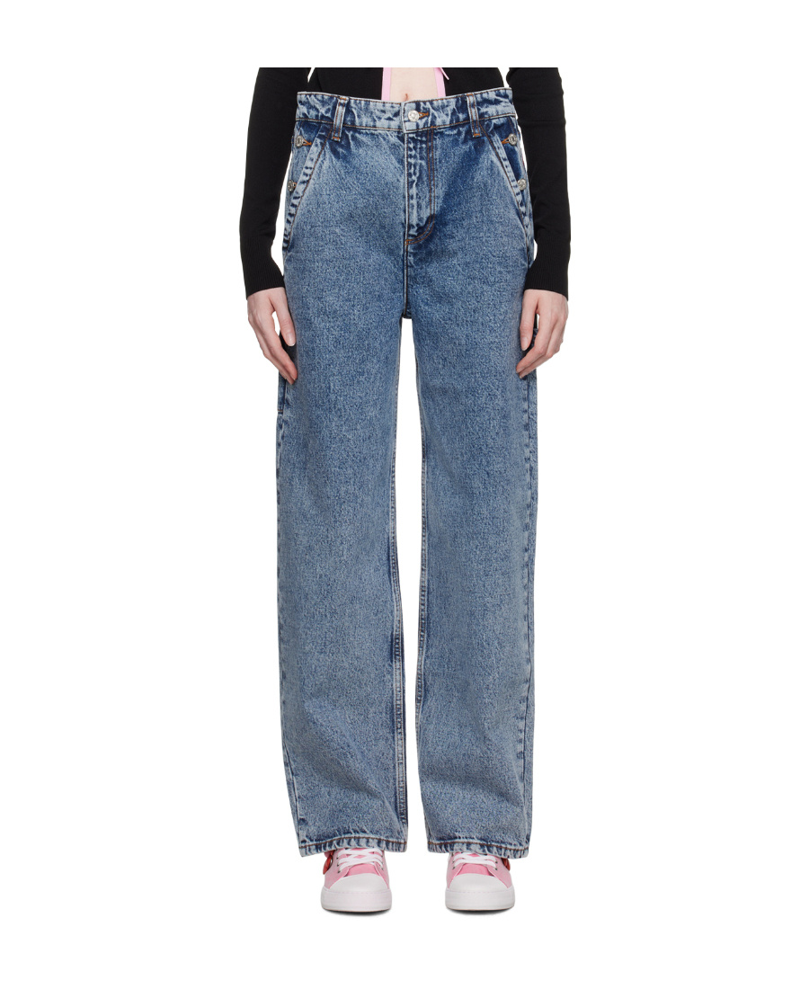 Moschino Logo Denim Trousers In Gray