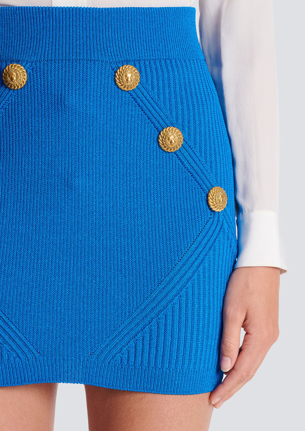 Balmain 6-button Knit Mini Pencil Skirt In Blue