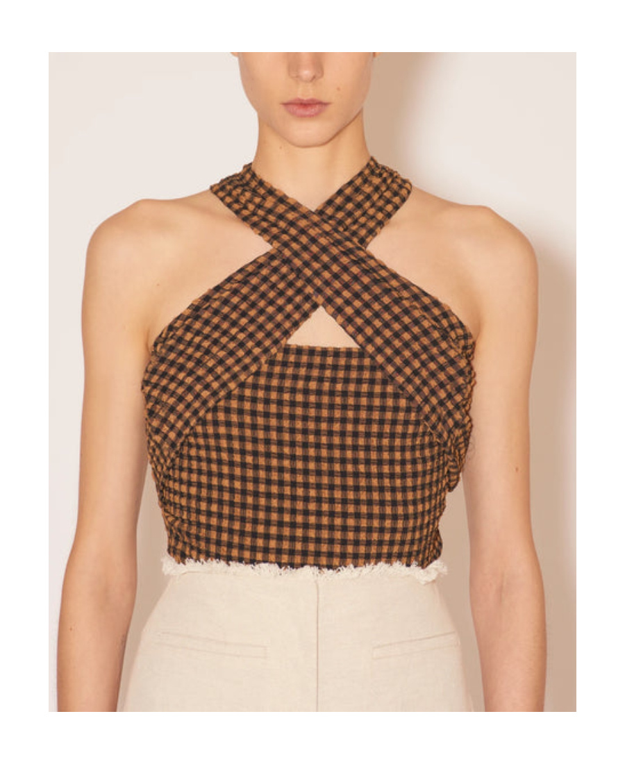 Nanushka Rana Seersucker Wrap-front Bodysuit In Brown