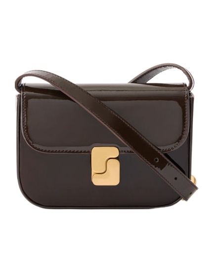 Soeur Womens Marron Fonce Bell Very Mini Patent-leather Cross Body Bag In Black