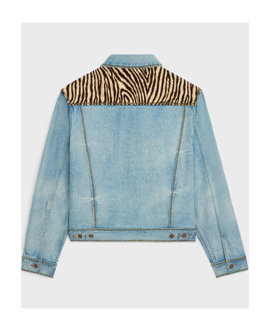 Celine Everclear Zebra Denim Jacket In Blue