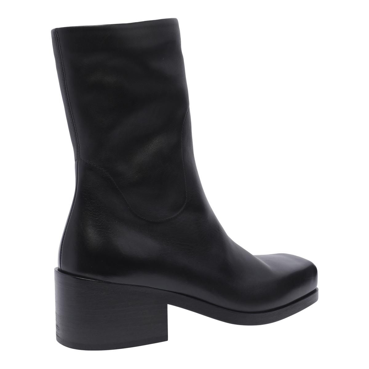 Marsèll Square Toe Leather Ankle Boots In Black