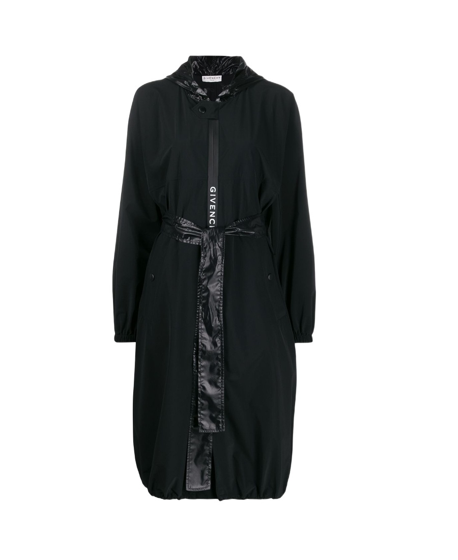 Givenchy Hooded Belted Raincoat In Black