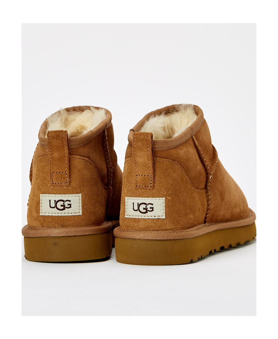 Ugg Classic Ultra Mini Low Heels Ankle Boots In Leather Color Suede In Nude