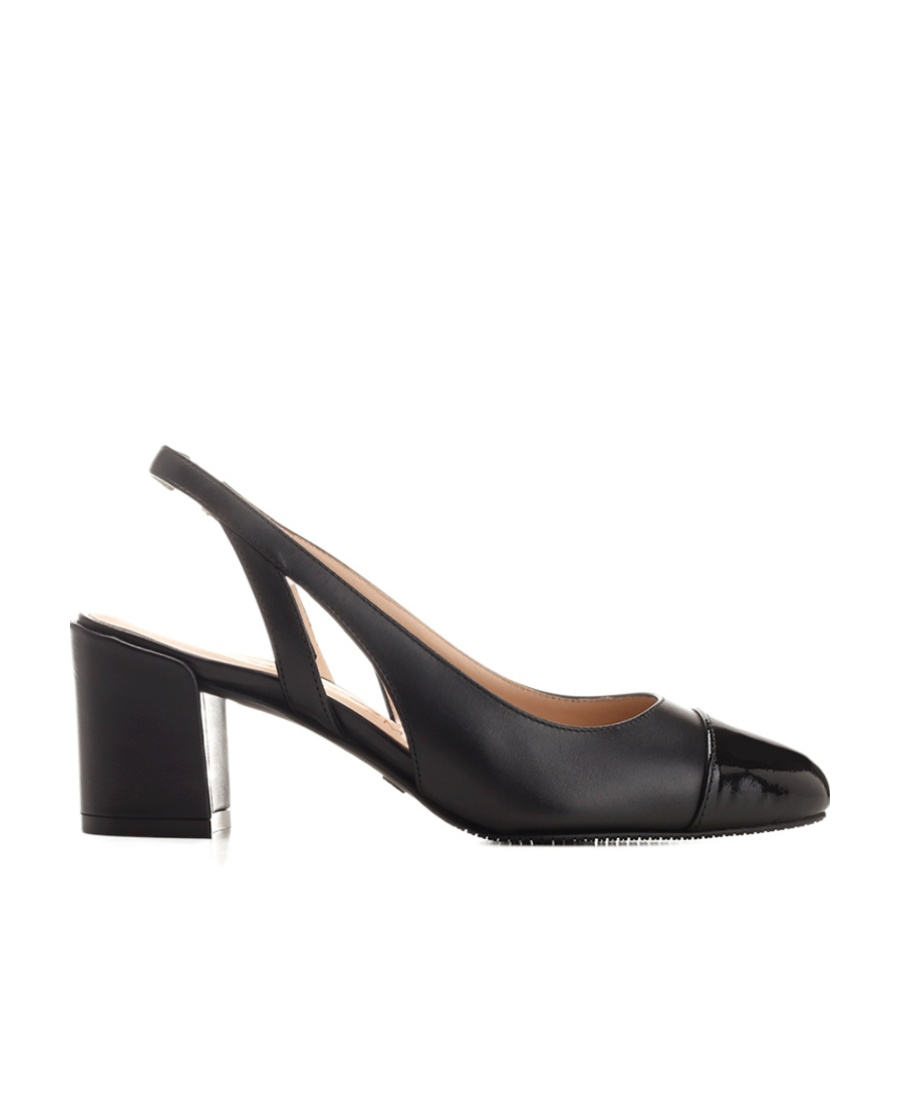 Stuart Weitzman 'sleek' Black Slingback Pumps With Block Heel In Black