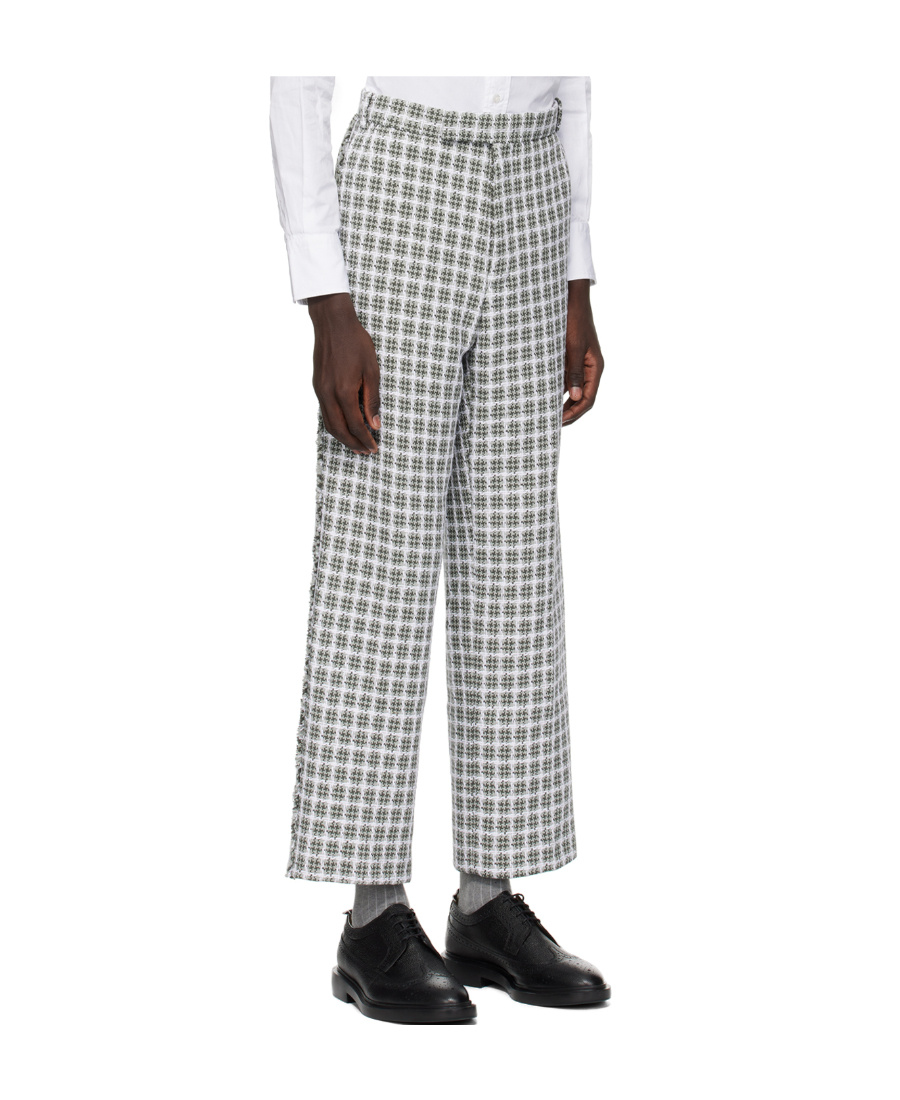 Thom Browne Backstrap-detail Checked Tailored Trousers In Gray