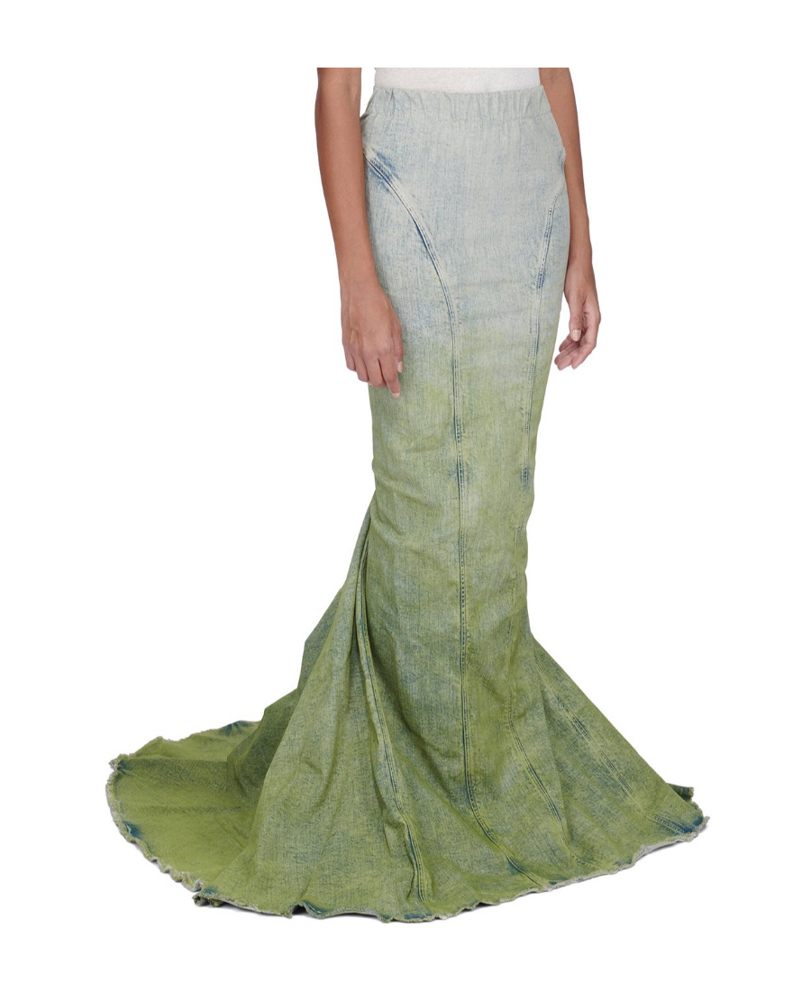 Shop Moncler X Rick Owens Gradient-effect Denim Maxi Skirt In Green