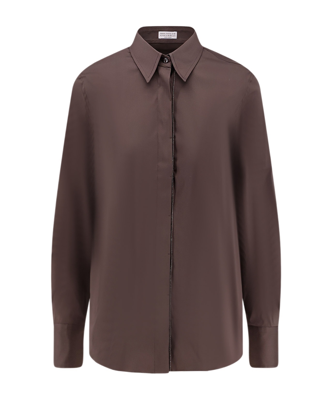Brunello Cucinelli Straight-point Collared Buttoned Shirt In Brown