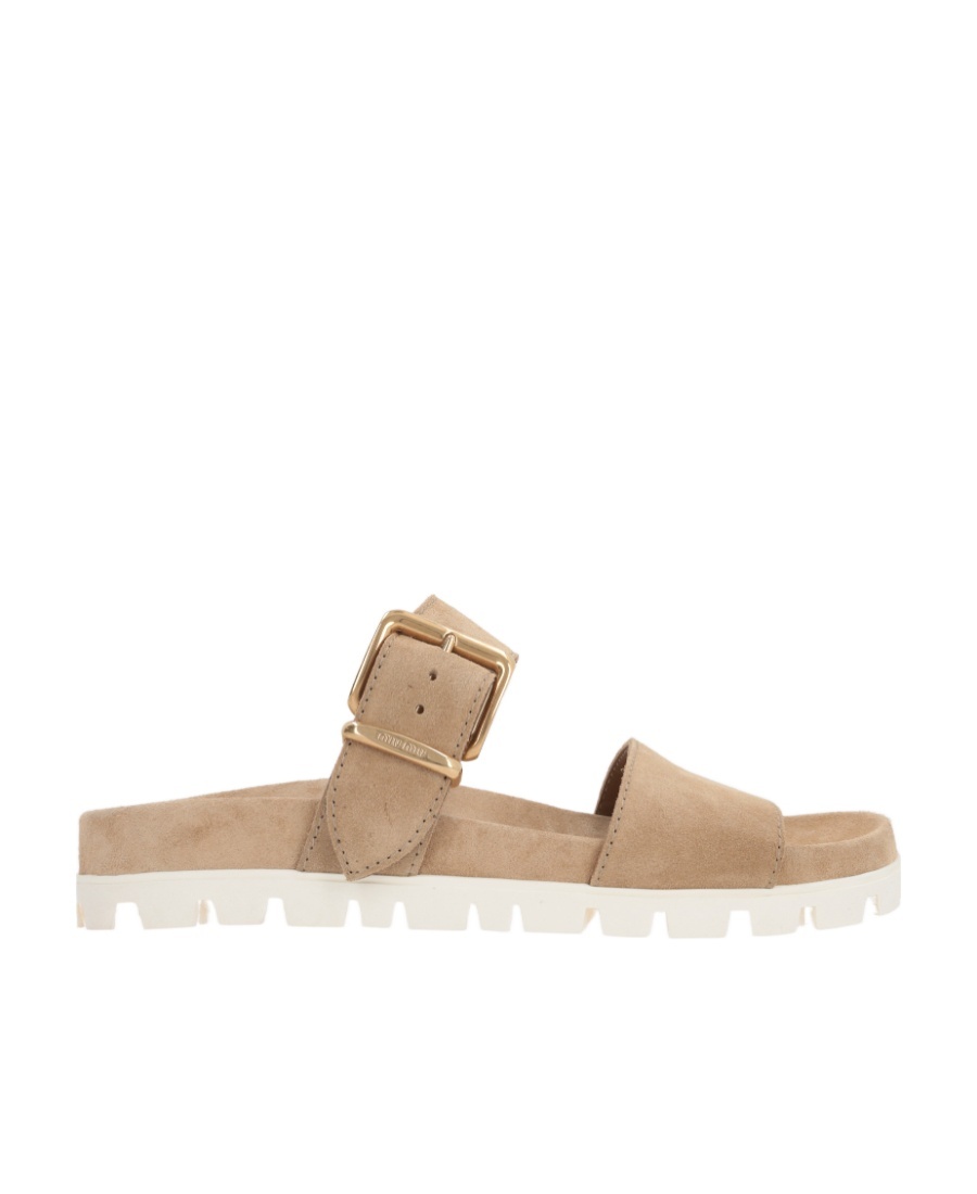 Miu Miu Buckled-strap Suede Sandals In Nude