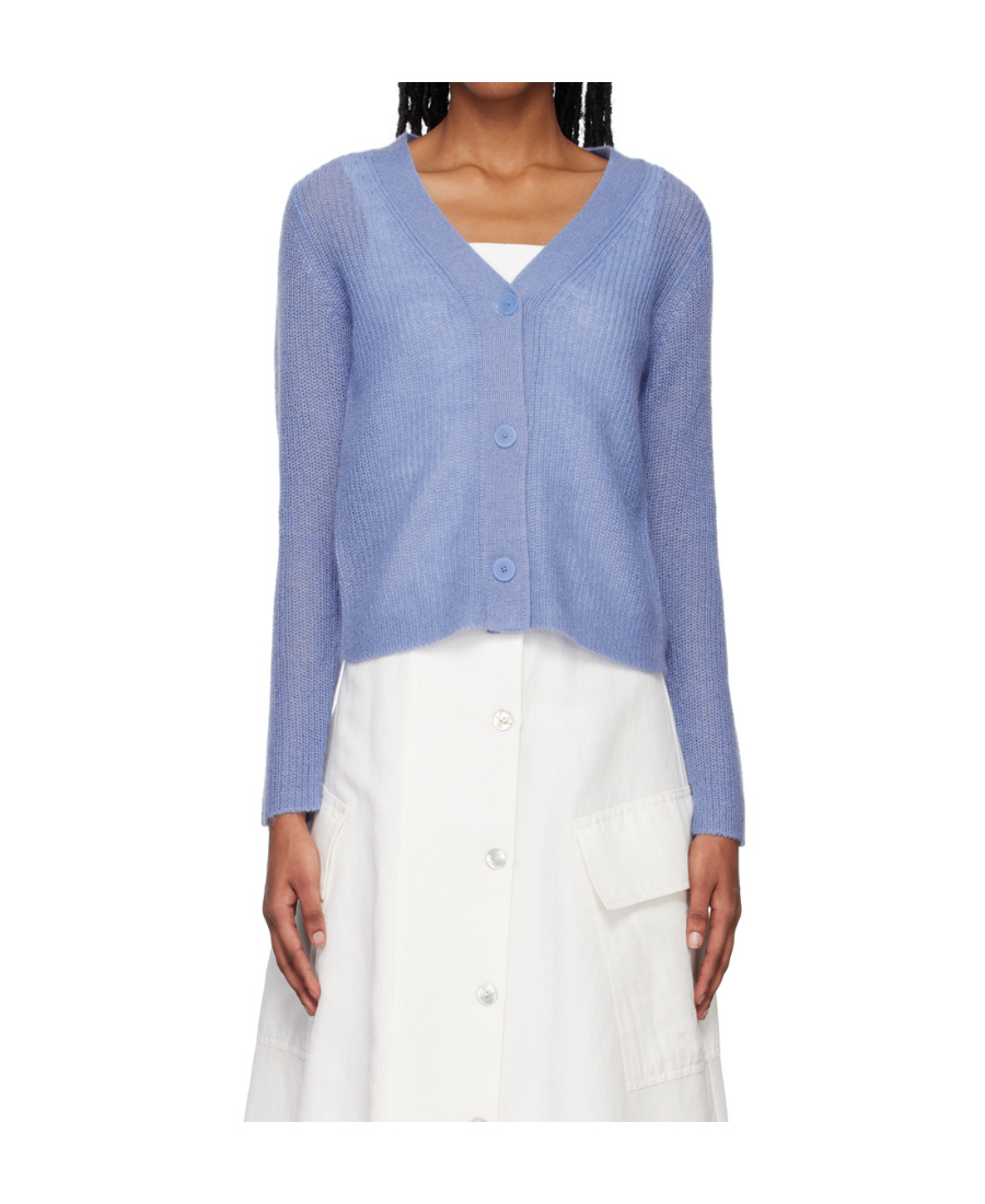 Vince Ribbed-knit V-neck Cardigan In Blue