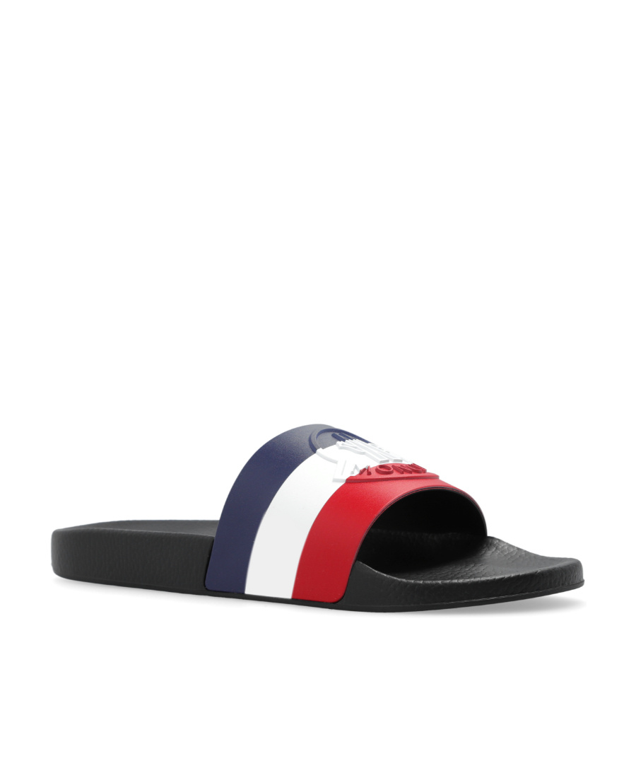 Shop Moncler Slip-on Debossed-logo Slides In Black