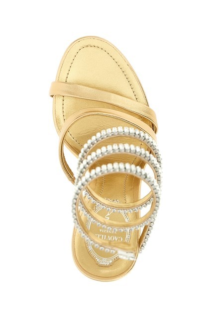 René Caovilla Cleo Sandals With Embellished Metallic Strap In Brown