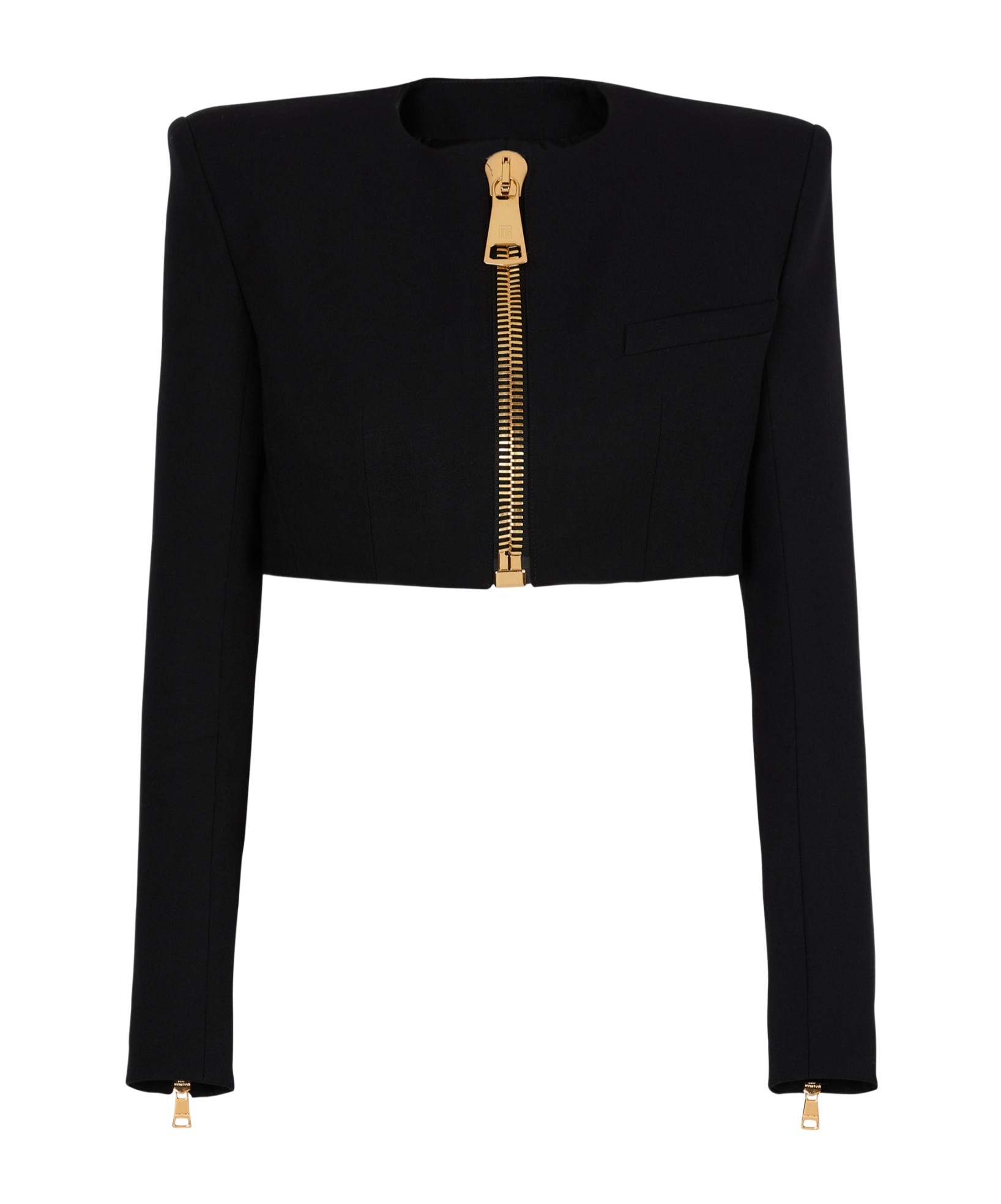 Balmain Cropped Jacket In Grain De Poudre Wool In Black