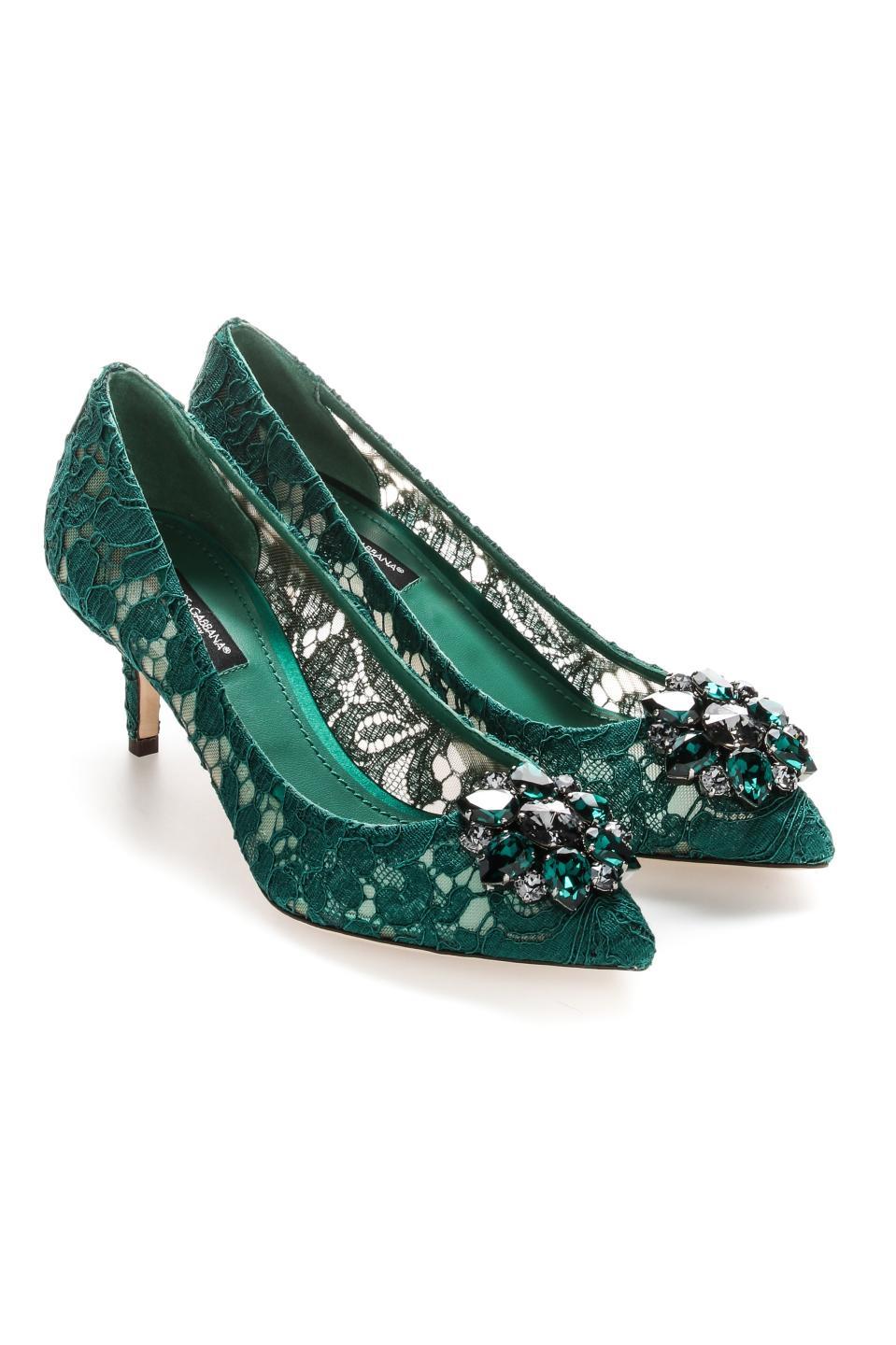 Dolce & Gabbana Crystal-embellished Corded Lace Pumps In Green