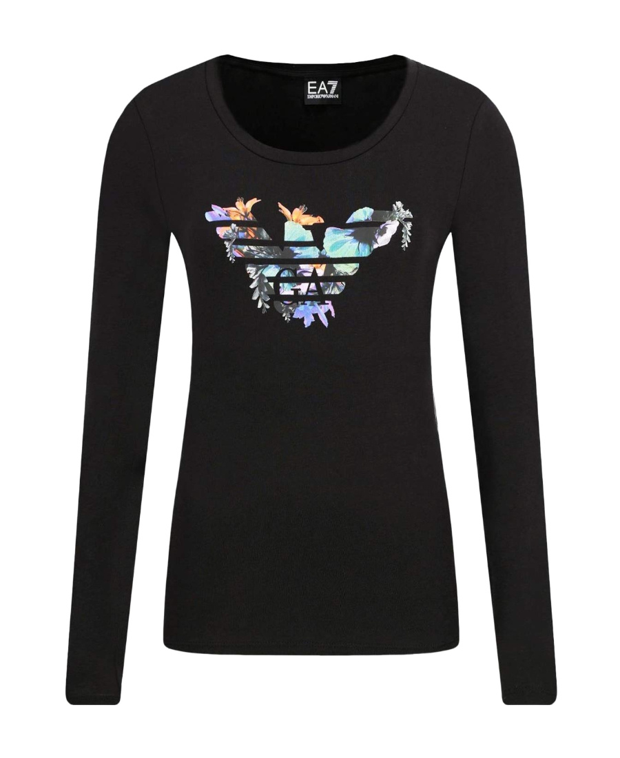Ea7 T-shirt With Round Neck And Long Sleeves In Black