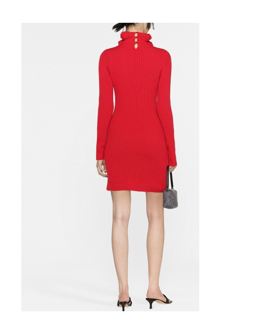 Blumarine Short Knit Dress With 3d Roses In Red