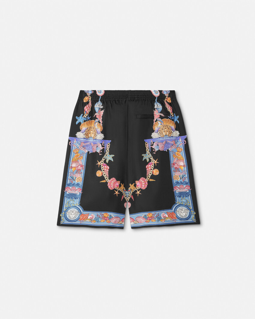 Versace Coral Theatre-print Shorts In Black
