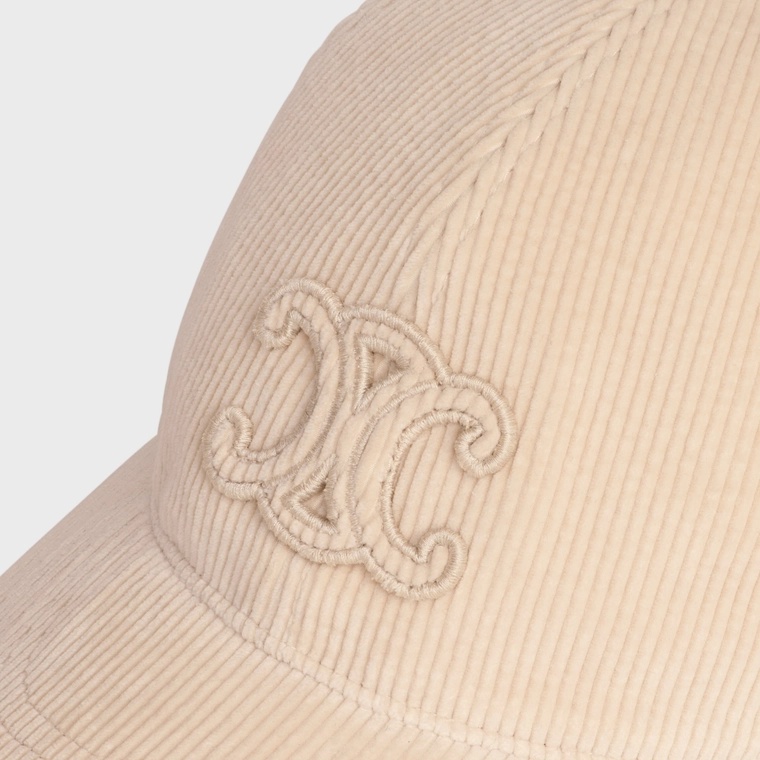 Celine Triomphe Corduroy Baseball Cap In Nude