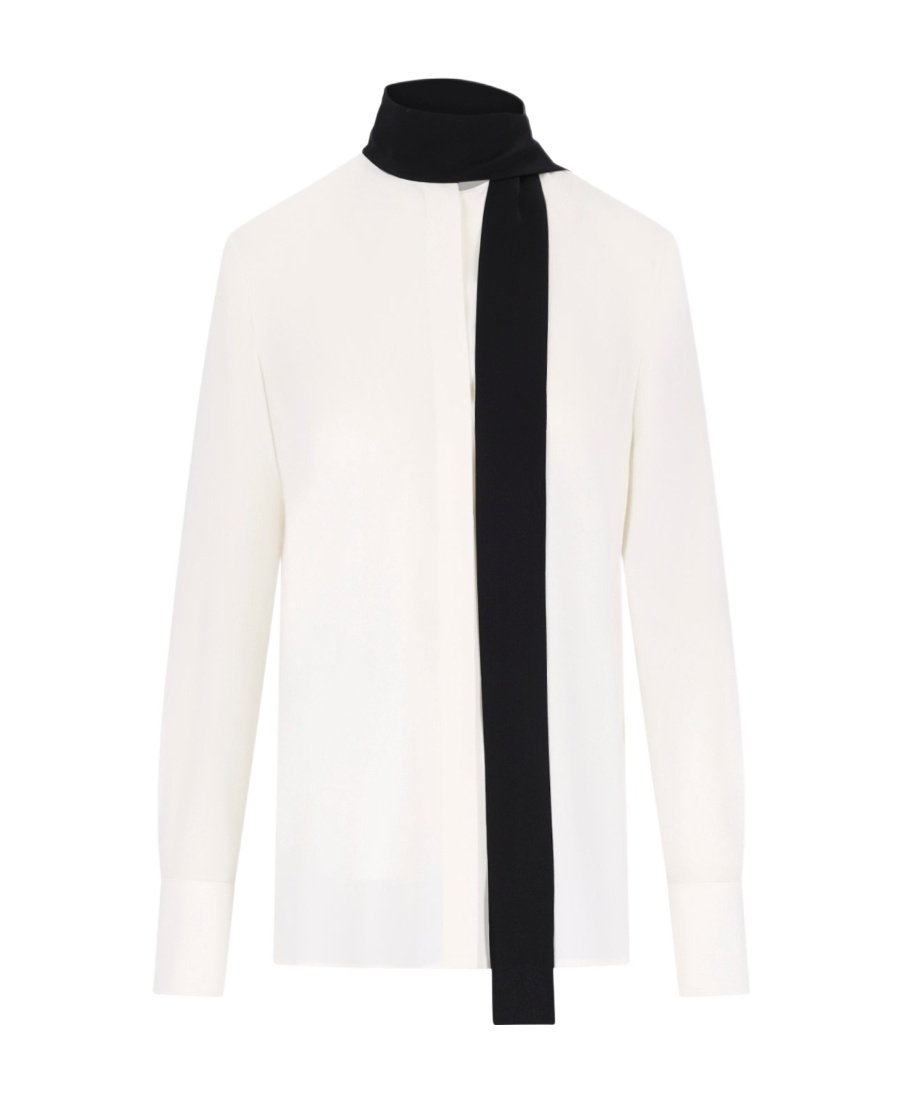 Valentino Silk Blouse With Long Sleeves And Scarf Detail In White