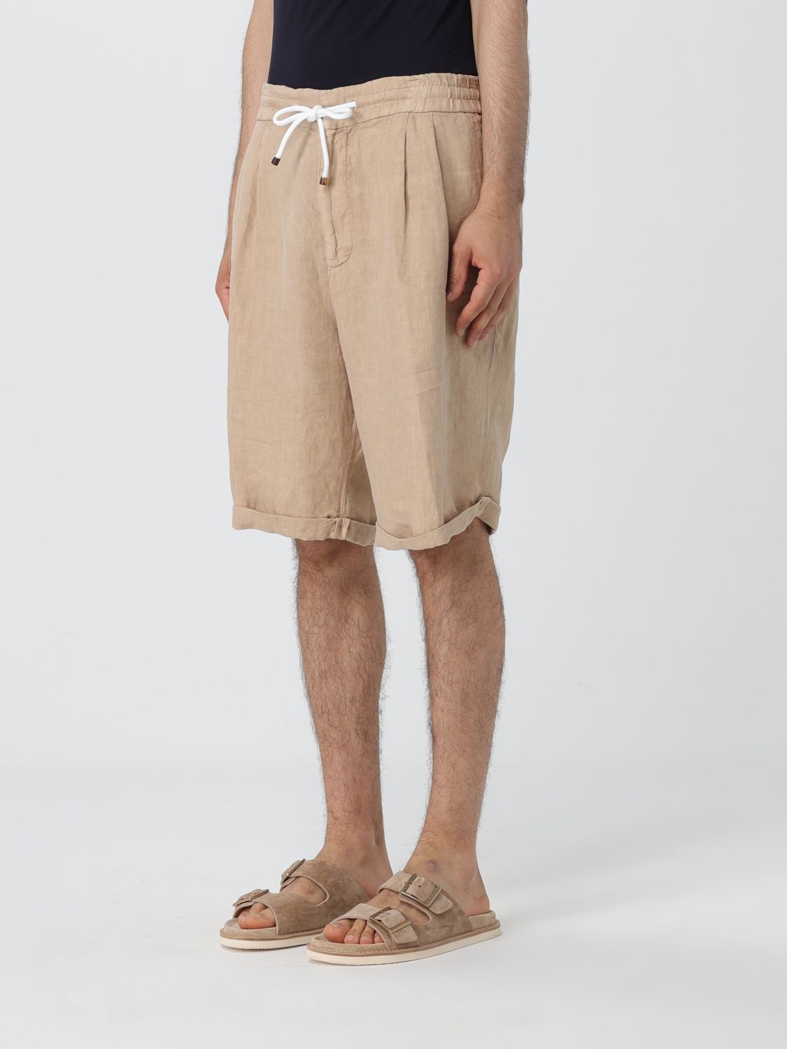 Brunello Cucinelli Interlock-twill Linen Shorts In Nude