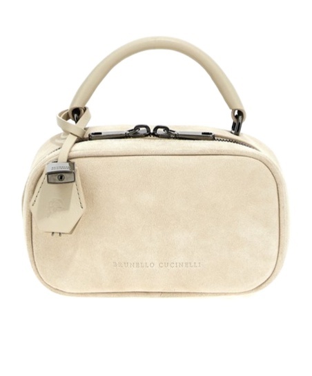 Brunello Cucinelli Small Handbag With Suede Finish And Detachable Strap In Beige