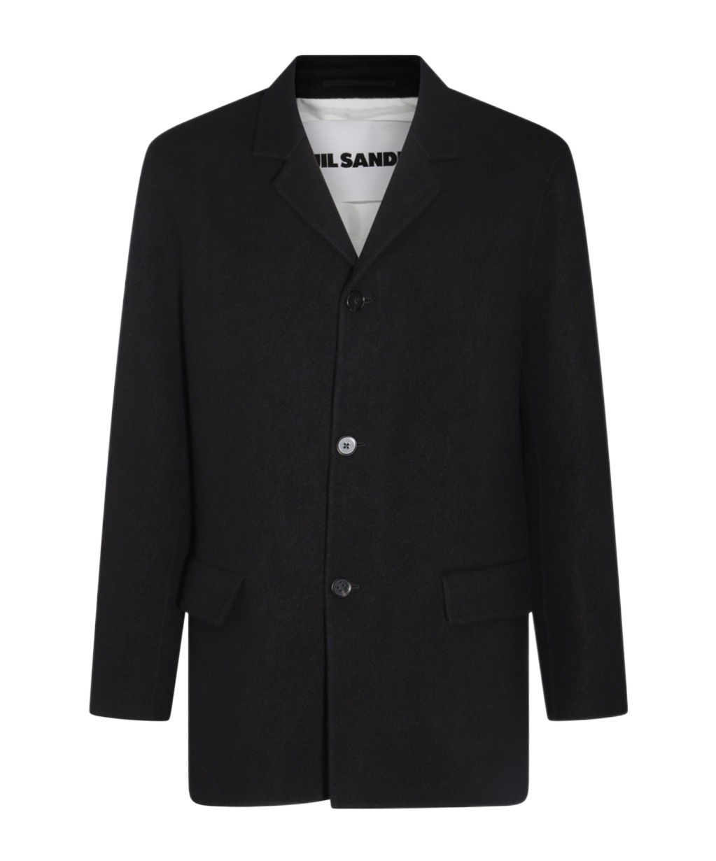 Jil Sander Oversized Wool Jacket Flap Pockets In Black