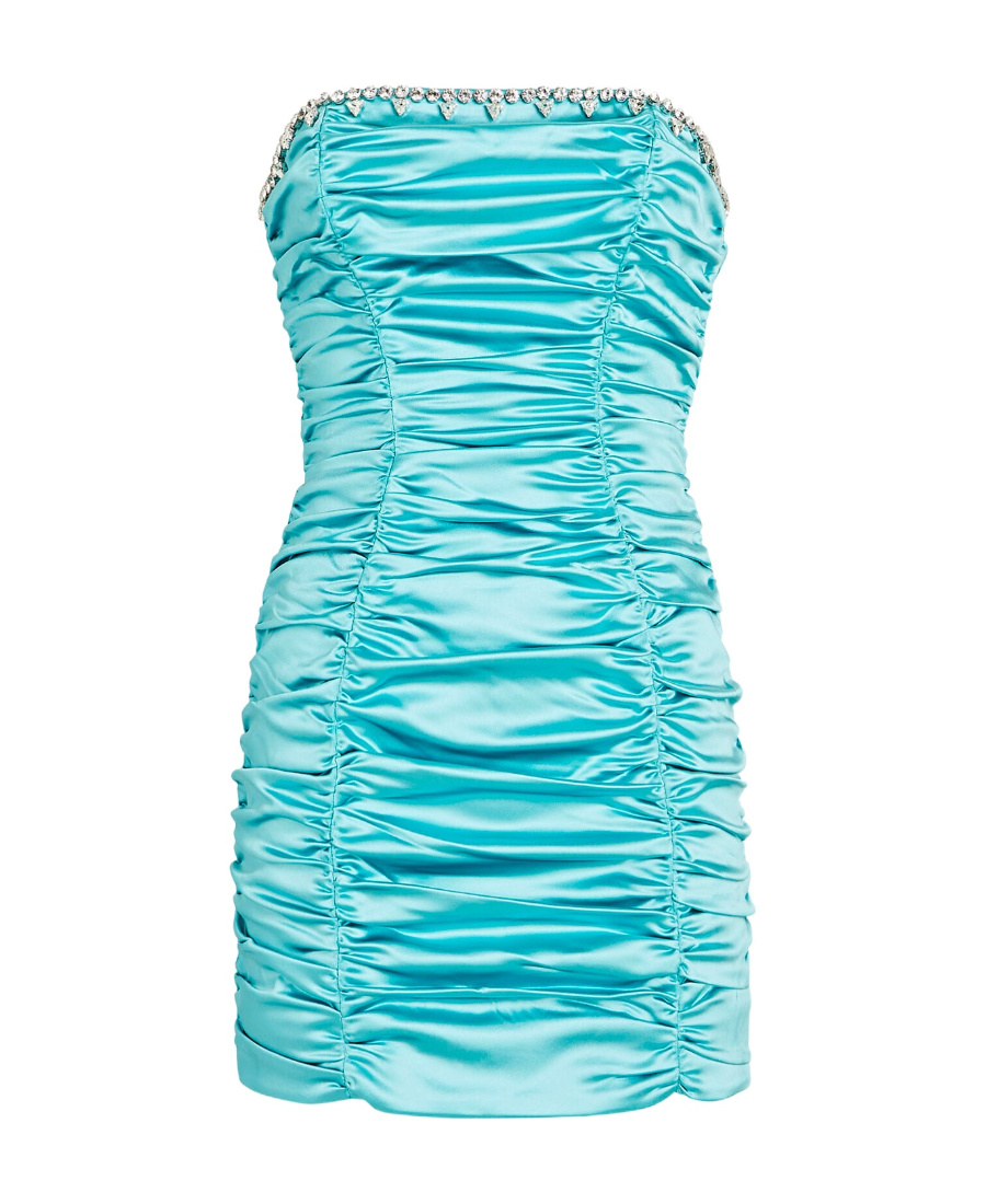 Area Crystal Embellished Ruched Mini Dress In Blue