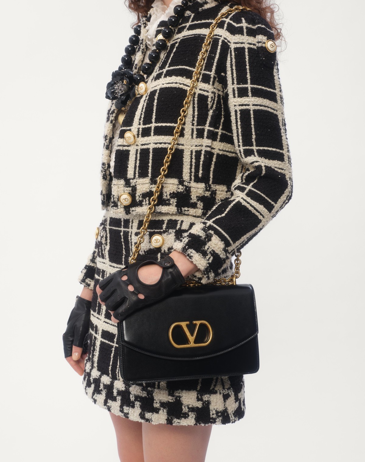 Valentino Womens Tweed Check-print Knitted Jacket Nero Avorio In Black