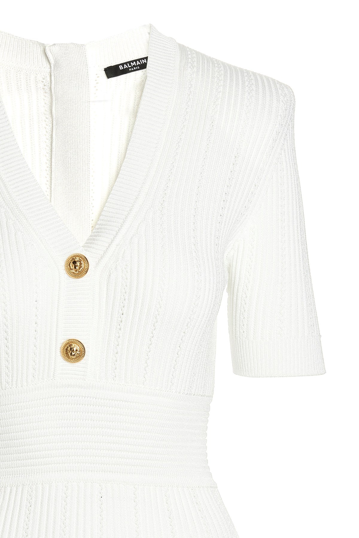 Balmain Ribbed-knit Mini Dress In White