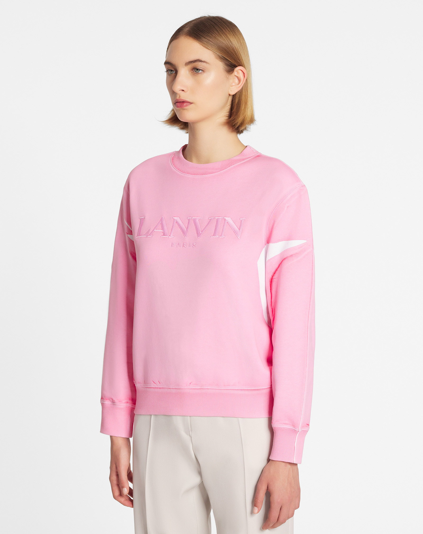 Lanvin Embroidered-logo Crew-neck Sweatshirt In Pink