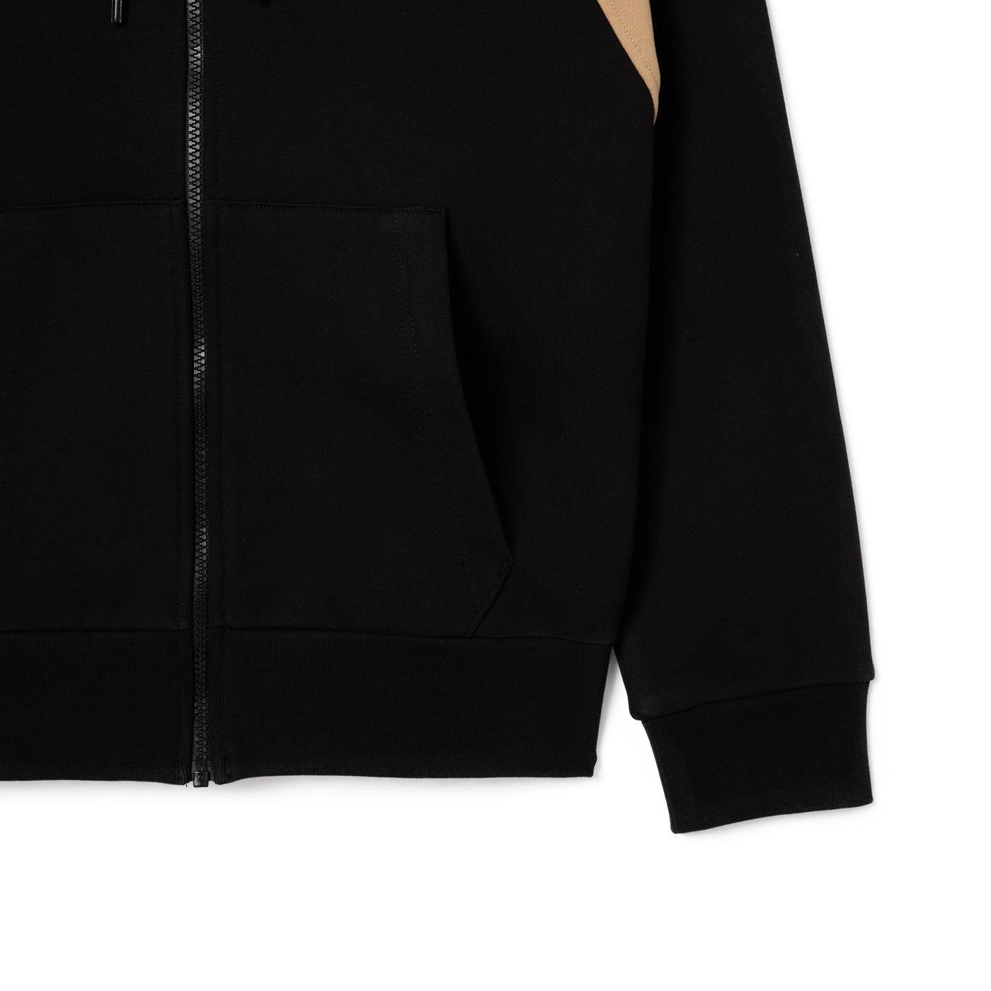 Lacoste Zip-up Colorblock Hooded Hoodie In Black